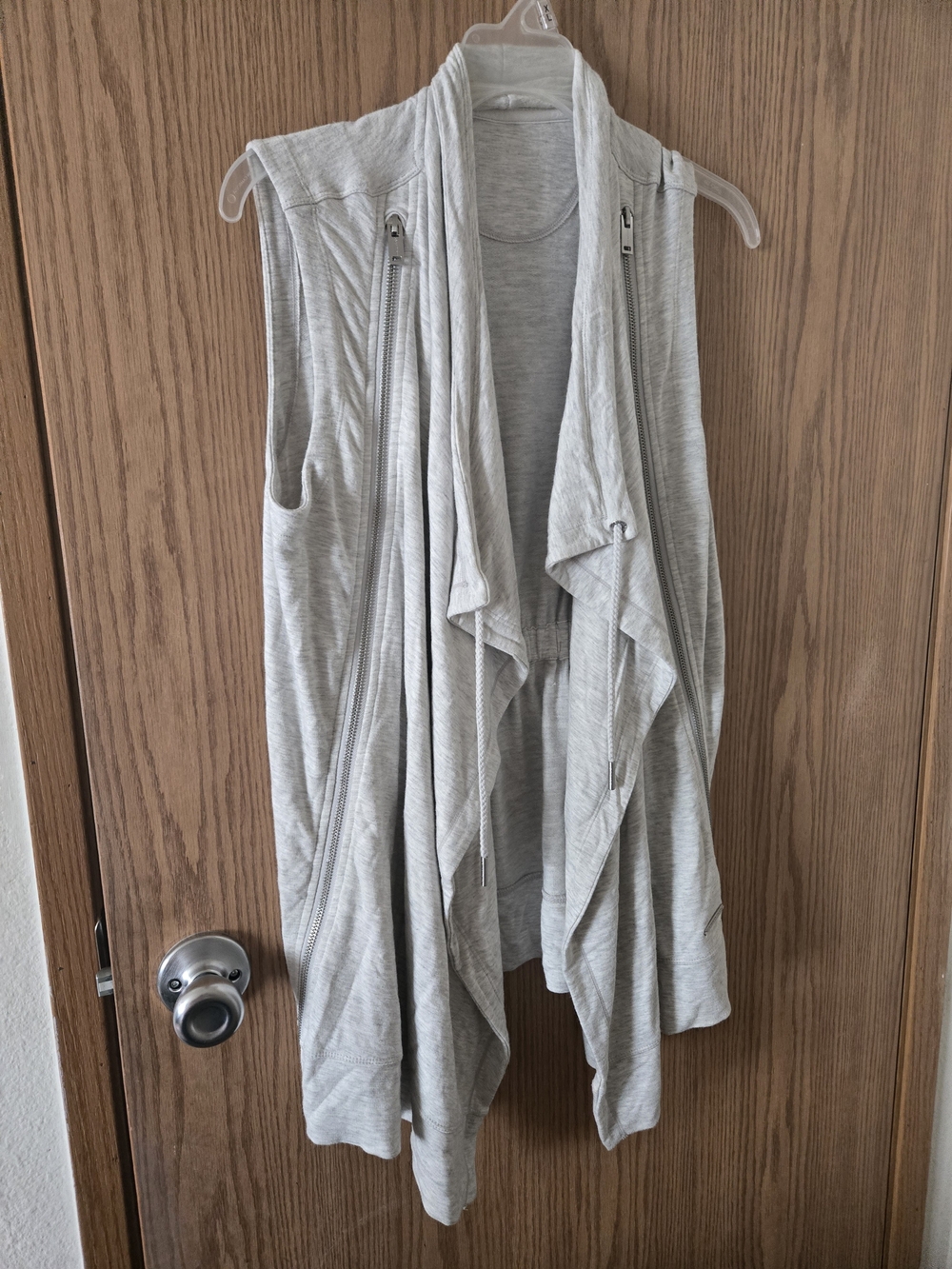 Donna Karan Light Gray Draped Zip-Accent Sleeveless Cardigan